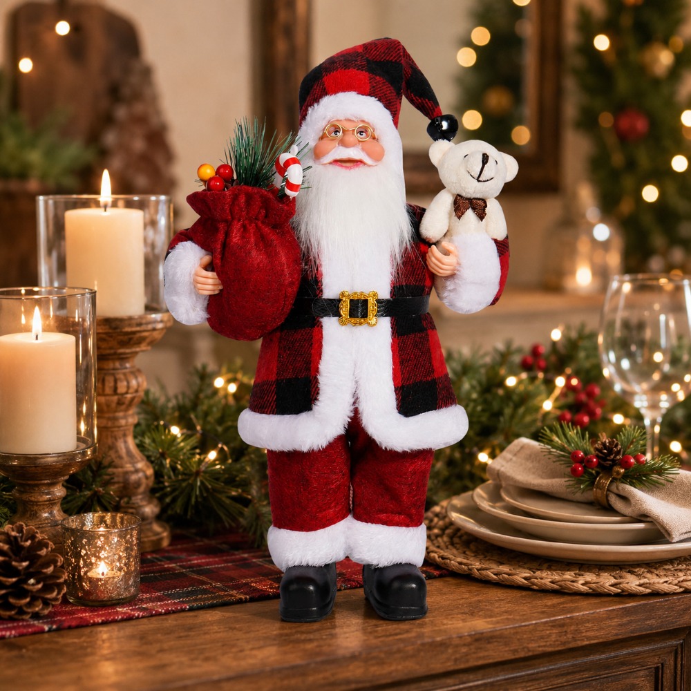 Vintage Collectible Santa - Figurina di Babbo Natale a scacchi